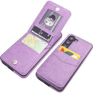 KIHUWEY Compatible with Samsung Galaxy S23 Case Wallet with Credit Card Holder, Flip Premium Leather Magnetic Clasp Kickstand Heavy Duty Protective Cover for Samsung Galaxy S23 6.1" (Purple)