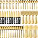 Pleafind 72Pcs Gold Silverware Set for 12 - Dishwasher Safe, Flatware Set with Steak Knives, Stainless Steel Cutlery Set, Include Forks Spoons and Knives Set, Utensil Sets for Home Restaurant
