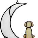 BOXCASA Loss of Dog Sympathy Gift,Stained Glass Dog on Moon for Suncatcher Gifts,Yellow Dog Memorial Gifts for Pet Loss Gifts,Pet Sympathy Gifts for Dogs,Pet Memorial Gifts