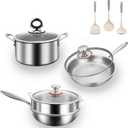 Titanium Pans set for Cooking, Titanium Frying Pan & Titanium Soup Pot And Titanium Wok with Steamer, Non-Toxic Titanium Hammered Pro skillet, PFAS/PFOA/PTFE Free Cookware, Dishwasher&Oven Safe, One Size