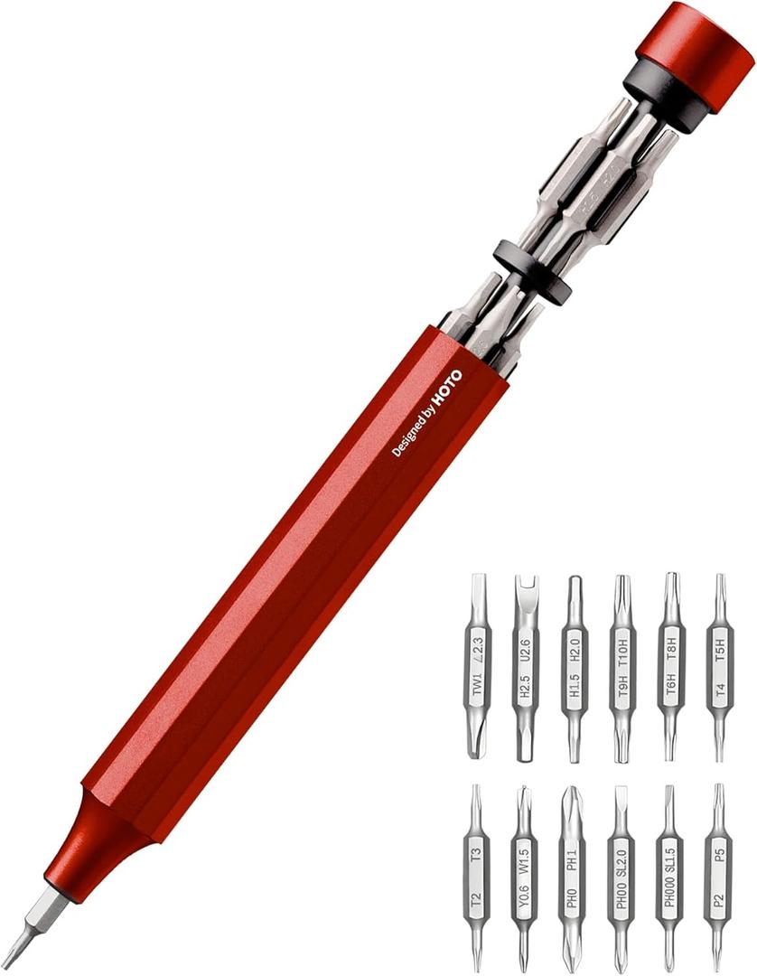 HOTO 24 in 1 Mini Screwdriver Set, Magnetic Torx Bit Set, Eyeglass Repair Kit, EDC Pen Screwdriver for Electronics, Watches, Phones, Laptops, Cameras, Gadgets for Men, Cinnabar Red