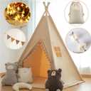 RONGFA Kids Teepee Tent with Lights &Large Pompoms & Carry Bag, Machine Washable Tent for Kids Indoor, Toddler Teepee for Girls & BoysWithout Mat