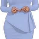 Women's Peplum Bodycon Long Sleeve Wear to Work Dresses Bow Party Club Ruffle Formal Cocktail Pencil Dress (Large, Light Blue)