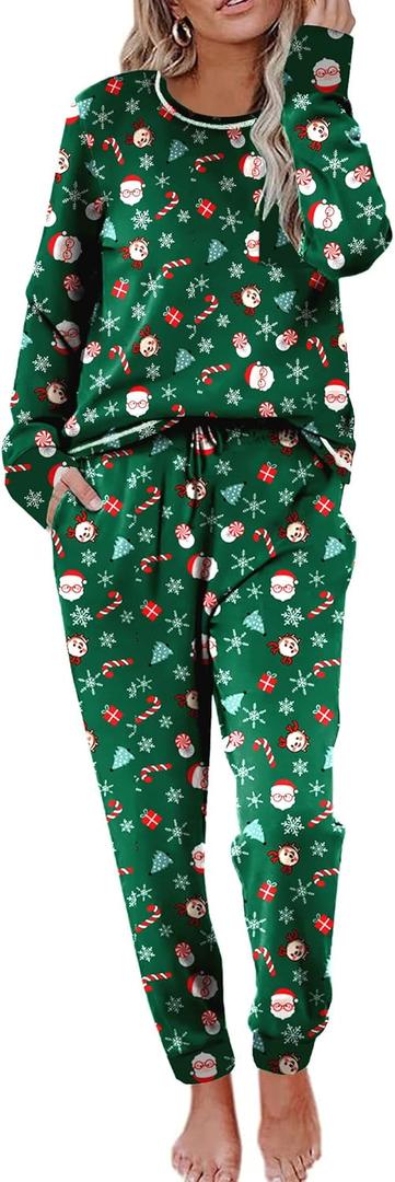 Ekouaer Pajamas Women's Long Sleeve Sleepwear with Long Pants Soft Loungewear Pj Set, XXL