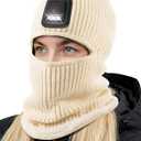 Winter Balaclava Knitted Ski Mask with LED Light - Fleece Lined Full Face Cover Windproof Snow Mask for Skiing, Motorcycling