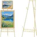 54''H Gold Easel Stand for Sign, Wedding Signs Large Adjustable Metal Display Stand Easels Scroll Poster Holder Vintage Floor with Chain Support for Art Paintings Pictures (54" H)