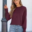 ANRABESS Long Sleeve Shirts for Women 2025 Fall Dressy Casual Tops Pleated Crewneck Loose Basic Blouses Fashion (Red, S)