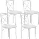 VECELO Metal Dining Chairs Set of 4, Steel Legs and PU Leather Cushion Seats for Kitchen, Living Room, White
