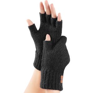 Pleneal Fingerless Gloves for Women Men - 2 Pairs Womens Winter Glove, Warm Knit Gloves for Cold Weather with Elastic Cuff (Black)