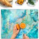 Glass Cutting Board 20”x16”: Tempered Glass Kitchen Counter Protector - Durable- Scratch-Resistant, Heat-Proof - Design 9 - Teal Ocean
