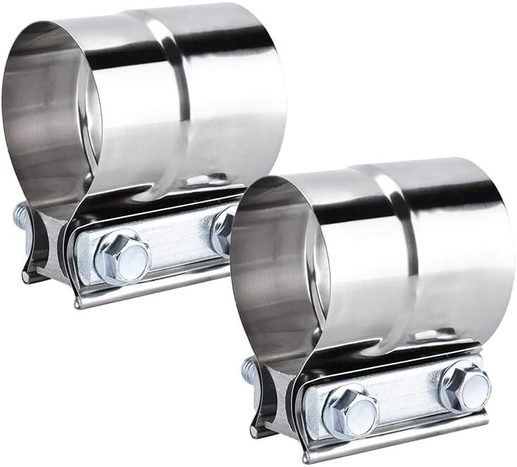 2.5 Inch Exhaust Clamps 2 Packs,2 1/2in Lap Joint Band Clamp 304 Stainless Steel for Muffler Pipe Repair,Catalytic Converters