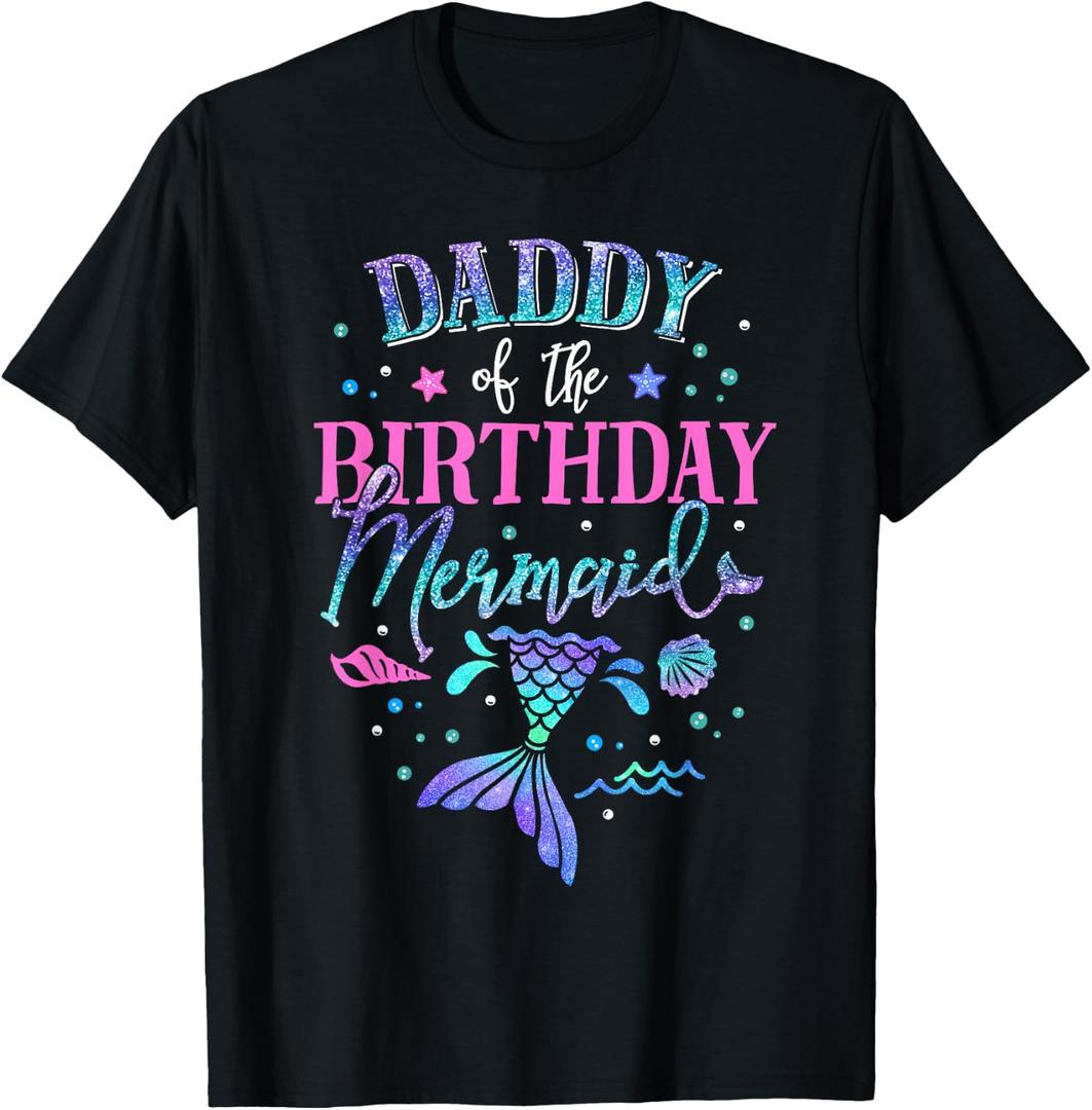 Daddy of The Birthday Mermaid Party Matching Family Dad T-Shirt (Black, M)