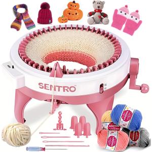 SENTRO Knitting Machine, 48 Needles Knitting Machine, Smart Knitting Loom Machine with Row Counter for Adults Beginners, Circular Double Knit Loom Crochet Knitting Machine Kit for Hat Socks (Pink12)