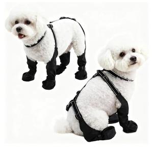BECROWM Waterproof Dog Boots for Small/Medium Dogs Dog Paw Protectors Dog Suspender Boots AntiSlip Pet Shoes for Outdoor Walking, Reflective StayOn,DirtProof Comfortable Booties (Black, M)