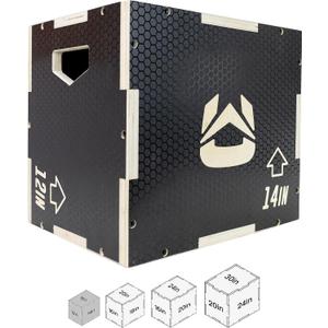 Wooden Plyo Box, 31 Plyometric Jump Training Squat, Step Up, Jumps & More Workout Size S, M, L, XL (Small 16/14/12)