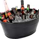 BREKX Colt Black Galvanized Beverage Tub with Handles, 16-Bottle Metal Bucket Ice Cooler to Chill Drinks, Oval Metal Basket for Drinks or Storage Bin - 15 Quarts (4 Gallon)