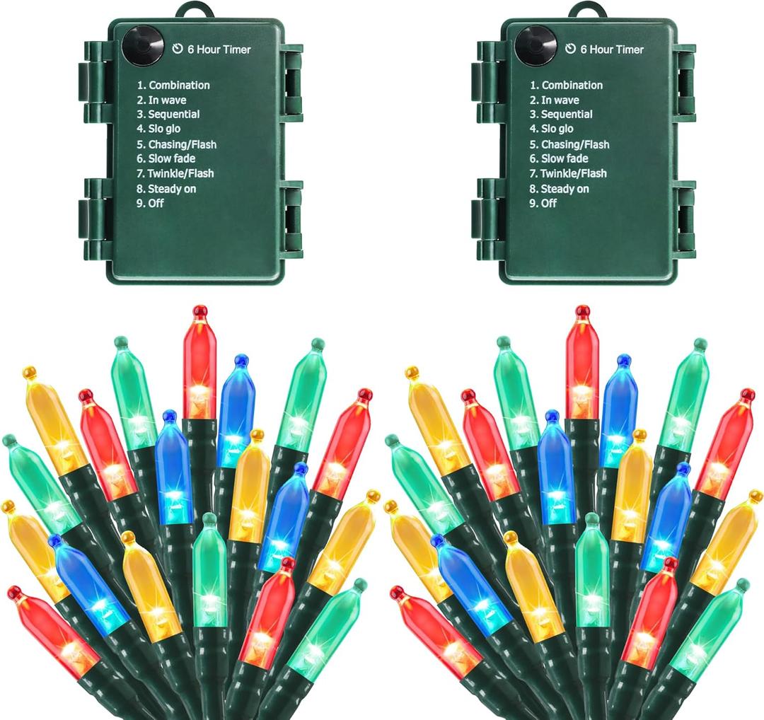 50LED Battery Operated String Lights with Timer 8 Modes Waterproof Outdoor Indoor for Christmas Decor Multicolor 2 Pack