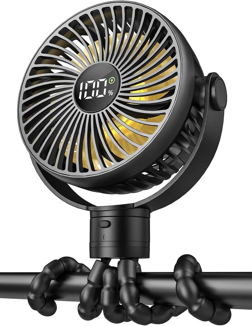 Portable Stroller Fan, 4000mAh Rechargeable Clip on Baby Fan 25H Battery Life, Head Detachable 360 Rotate Mini Fans, 4 Speed Personal Fans with Night Light for Car Seat Crib Bike Treadmill, Black