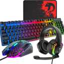 Wired Gaming Keyboard and Mouse Headset Combo,Rainbow LED Backlit Wired Keyboard,Over Ear Headphone with Mic,Rainbow Backlit Gaming Mice,Mouse Pad,for PC,Laptop,Mac,PS4,Xbox(Black)