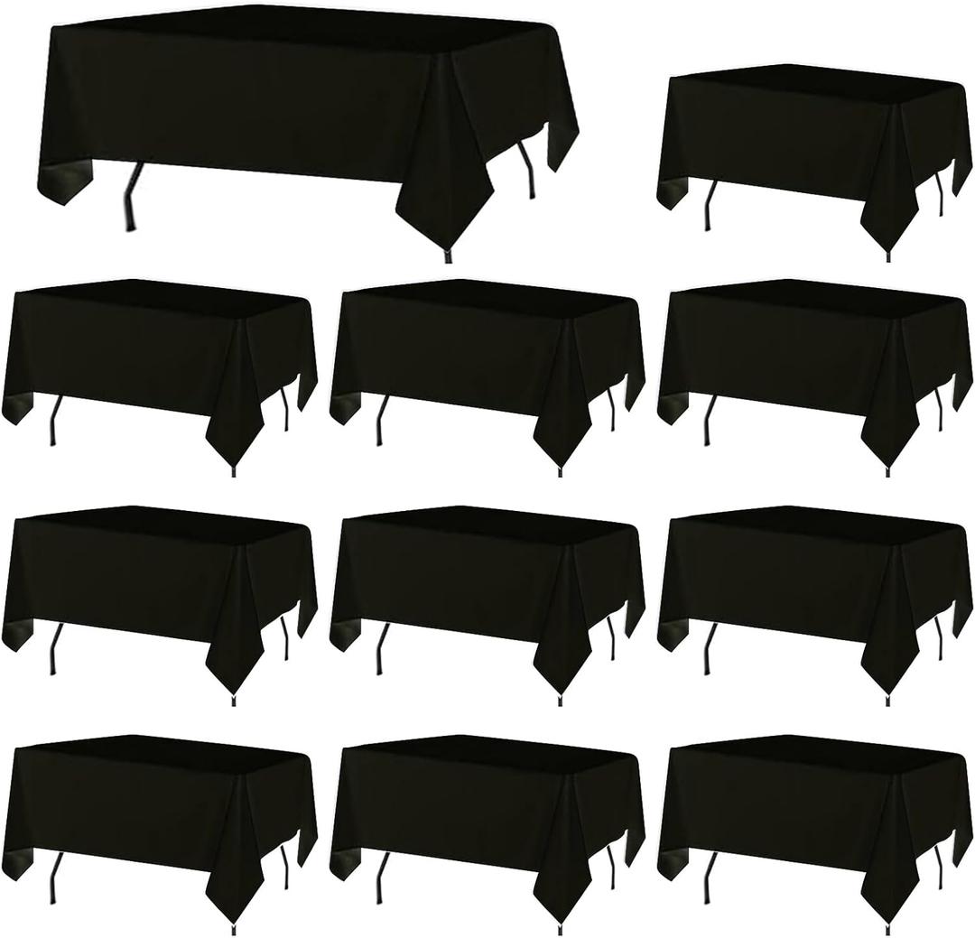 10 Pack Black Table Cloth Rectangle Table Cloths for 8 Foot Rectangle Tables 60 X 126 Inch Washable Polyester Table Covers, Reusable & Wrinkle Resistant for Weddings, Parties, Events, and Everyday Use