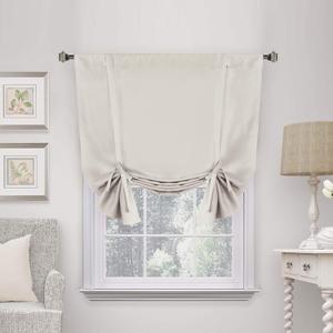 H.VERSAILTEX Blackout Room Darkening Curtain Balloon Curtains & Tie-up Curtains Bathroom Window Shades Short Rod Pocket Curtain Panel - 42" Wide by 63" Long - Solid in Ivory/Cream