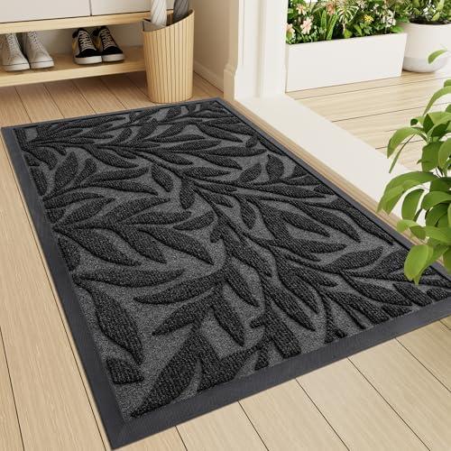 Smiry Front Door Mat Indoor Outdoor Entrance, Heavy Duty Natural Rubber, Trap Dirt and Moisture, Non-Slip Doormats, Low Profile, Easy Clean Patio Porch Entryway Mat, 29.5x17, Black