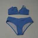 HYTENSUN Women's V Cut High Waisted Bikini Ribbed V-Wired Cami Two Pieces Swimsuit (S, Blue)