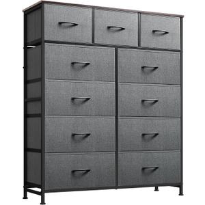 WLIVE Tall Dresser for Bedroom, Fabric Dressers Storage Tower, Dresser & Chest of Drawers Organizer Unit with 11 Drawers, Storage Cabinet, Hallway, Closets, Steel Frame, Wood Top, Dark Grey