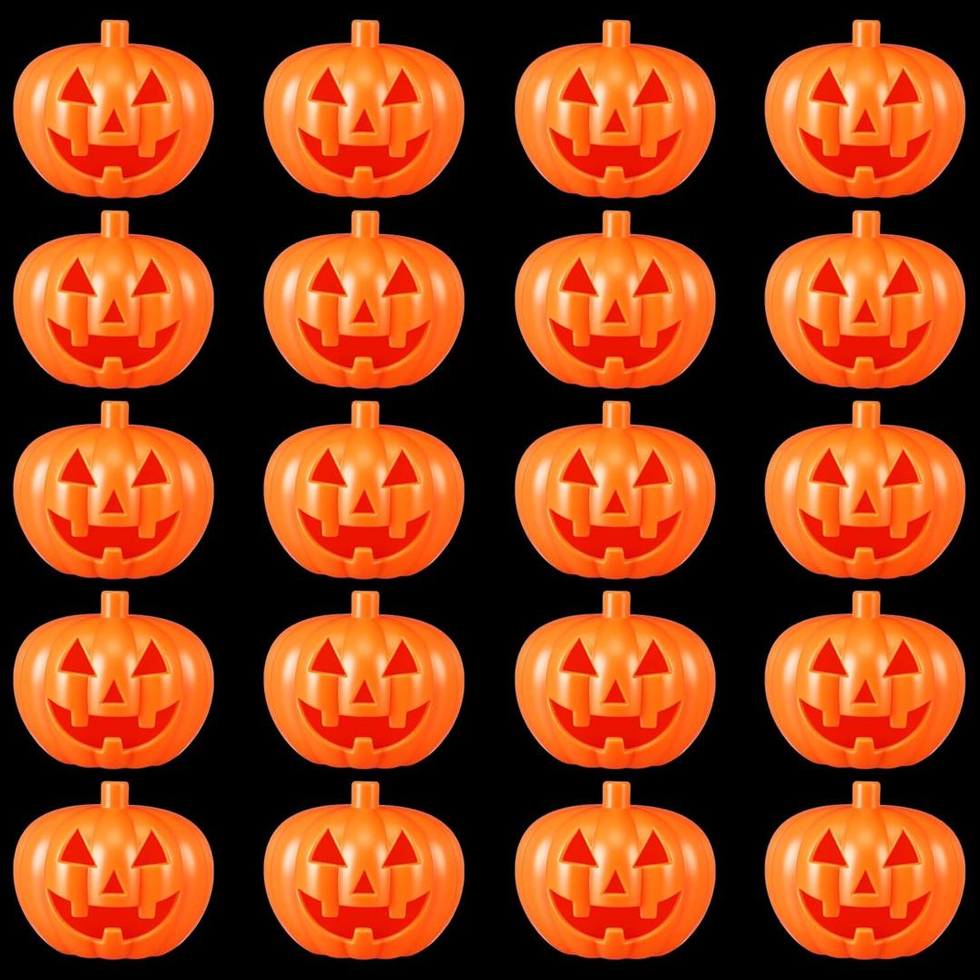 Tuanse 20 Pcs Halloween Decorations Pumpkin Light Covers, 3D Jack O Lantern Plastic Lamp Shades for DIY String Lights, Reusable Orange Halloween Decor for Indoor Outdoor Yard Party Decor(No Lights)