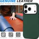 SHIELDON Genuine Leather Case for iPhone 17 Pro 6.3" 2025 | Compatible with Magsafe, Camera Button Updated, Magnetic Wireless Charging, Slim Fit, Shockproof, Metal Button, Protective Cover - Evergreen