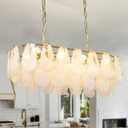 8-Light Gold Oval Crystal Chandelier, 31.5" Kitchen Island Lighting Fixture, Adjustable Hanging Pendant Light for Hallway Foyer Breakfast Bar Living Room Dining Room, E12 Bulb Included, UL