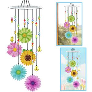 Daisy Diamond Painting Wind Chimes Double Side Flower DIY Art Kits for Adults - Diamond Painting Kits Wind Chimes 3D Suncatchers Christmas Hanging Ornament Crafts for Garden Decor