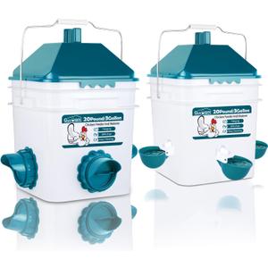 Chicken Feeder and Waterer Set,Anti-Roost Chicken Feeder and Automatic Chicken Waterer for Chickens, Ducks, Pigeons and Quail (3 Gallon, Blue)
