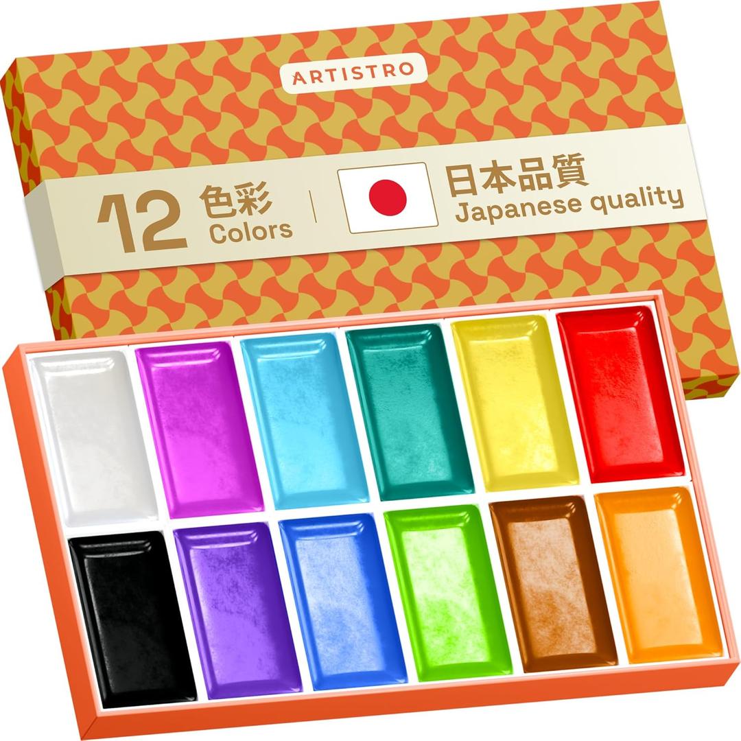 ARTISTRO Professional Watercolor Paint Set for Adults - 12 Pigment-Rich Colors, XL Pans, ASTM-I Lightfastness, High Tinting Strength Watercolor Set for Professionals made by professionals