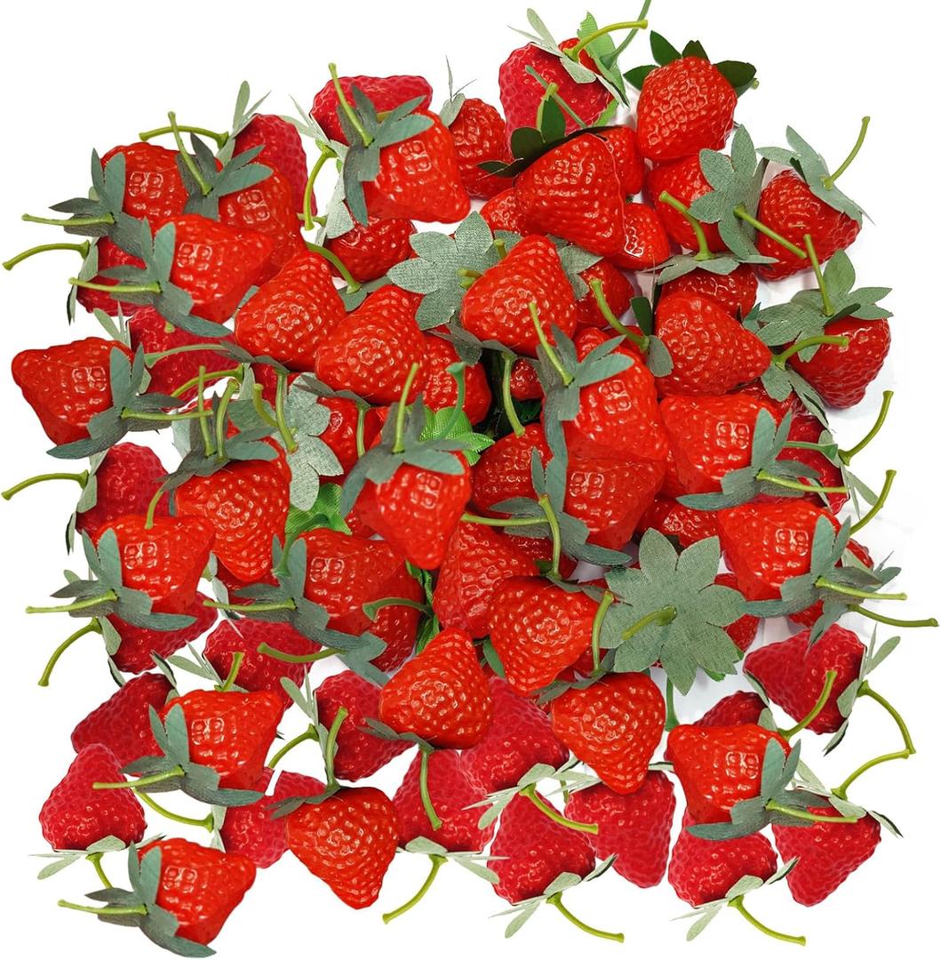 100PCS Plastic Artificial Red Strawberries, Fake Strawberries Dcor, Lifelike Fruit Plastic Strawberries for Home Kitchen Party Decor Photography Prop 100PCS Plastic Artificial Red Strawberries, Fake Strawberries Dcor, Lifelike Fruit Plastic Strawberries for Home Kitchen Party Decor Photography Prop