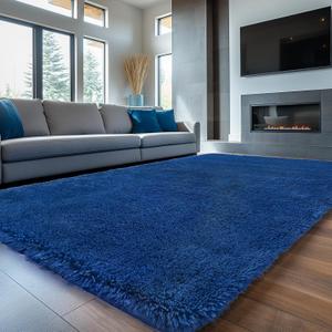 Sour Lemon 8x10 Area Rugs for Bedroom, Living Room Fluffy Rug, Large Area Rug Shag Shaggy Carpet Soft Plush Furry Bedside Rugs, Machine Washable Area Rugs for Kids Girls Boys Home Decor Anti Slip (Navy Blue)