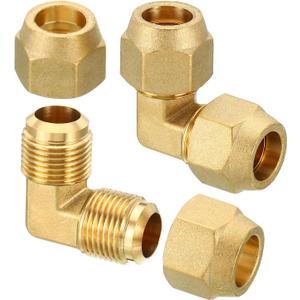 PATIKIL 5/8" x 5/8" Brass Pipe Fitting, 2 Pack Flare 90 Degree Elbow Tube Fitting Pipe Adapter Connector with Nut for Air Conditioner Refrigeration Plumbing