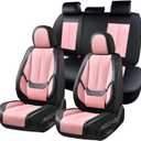 Coverado Car Seat Covers Full Set, Seat Covers for Cars, Black Car Seat Covers Front Seats and Back Car Seat Protector Waterproof, Leather Car Seat Cushion Universal Fit for Most Cars Pink