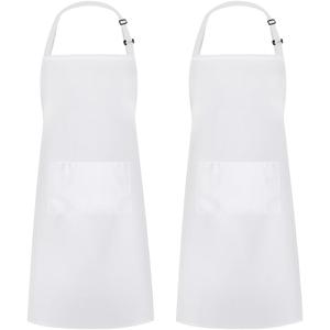 Syntus 2 Pack 100% Cotton Adjustable Bib Apron 2 Pockets Cooking Kitchen Aprons for Women Men Chef, White
