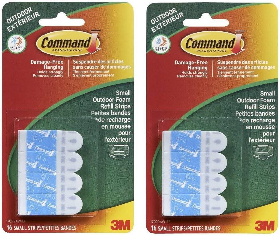 Command Outdoor Foam Hanging Strip Refills, Small, 16-Strips (17022AW-ES),2 Packs, White, 32 Strips, Outdoor
