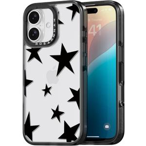 Compatible for iPhone 16 Case Cute - Durable Shockproof 6.6 ft Drop Impact Phone Case - Black Funny Five-Pointed Star Design for iPhone 16 6.1"