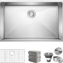 Kitchen Sink 30x18 Inch Undermount Sink Stainless Steel 16 Gauge Single Bowl Kitchen Sinks Set (5 Item Bundle: Sink, Bottom Grid, Drain Assembly, Drain Cap, Towel)