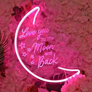 Britrio LED Moon Neon Light Sign, 15.75”x10.24” Pink To the Moon And Back Neon Wall 3D Art for Girls Kid’s Bedroom Birthday Party Gift,Home Decor Night Light 5V USB Powered with Dimmer Switch 2pcs