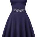 OWIN Women's Vintage Floral Lace Flared A-Line Swing Casual Party Cocktail Dresses Sleeveless L