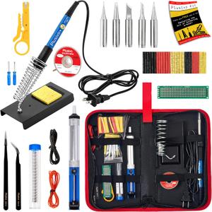 Soldering Iron Kit, 60W Soldering Iron, 5 Soldering Iron Tips, 21-in-1 Adjustable Temperature, Solder Wire, Stand, Desoldering Pump, Soldering Welding Iron Kit for Electronics Hobby DIY 110V US Plug (Black and Red)