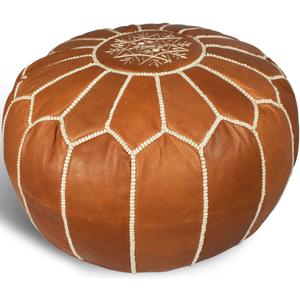 MARRAKESH STYLE Comfortable Leather Ottoman Pouf - Handmade Unstuffed Moroccan Pouf Cover - Round Pouf & Foot Rest Ottoman - Perfect for Living Rooms Bedrooms & Kids Room - Brown