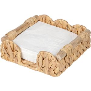 Kriitools Rattan Wicker Luncheon Napkin Holder Flat 7.5x7.5, Scalloped Napkin Dispenser Guest Towel Holder for Bathroom, Kitchen, Dining, Bar Beverage Accessories and for Home Farmhouse&Rustic Decor