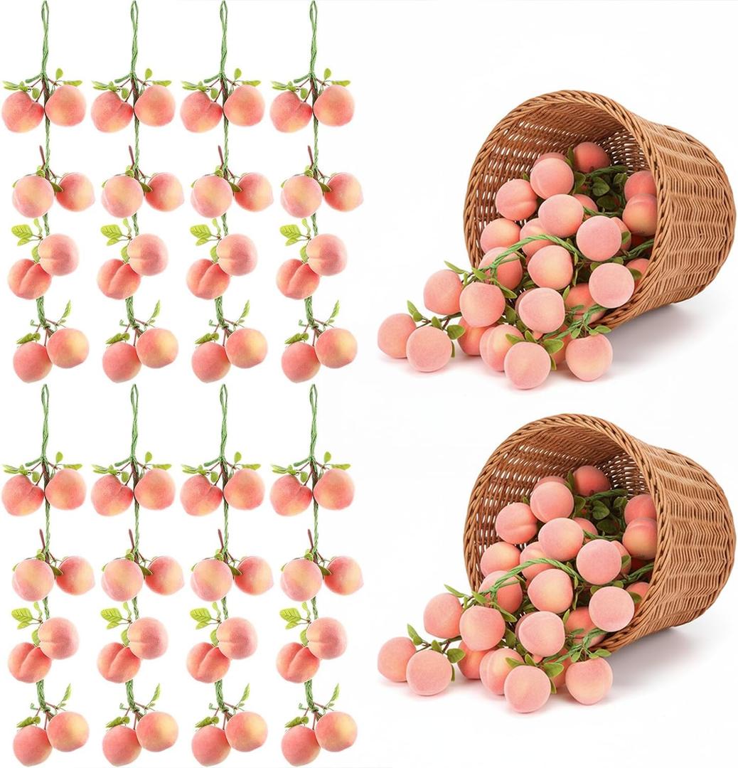 Thiccywoov 10 Pcs Artificial Peach Pendant, Fake Fruit Simulation Peach String Fruits Model for Home Kitchen Party Decorate Lifelike Food Festival Decorations Photo Props