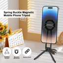 2 x Foldable Magnetic Phone Tripod for iPhone, Mini Tripod Pocket Cell Phone Stand Smartphone Desk Stand, Portable Magnetic Phone Stand with iPhone 16 15 14 13 12, Black