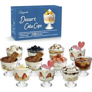 QAPPDA Glass Dessert Bowl Set of 12,Clear Footed Ice Cream Cups 300ml,Premium 10 Ounce Glass Prep Bowl Trifle Party Bowl Glasses Dessert Cup for Sundae,Snack,Cereal,Fruit